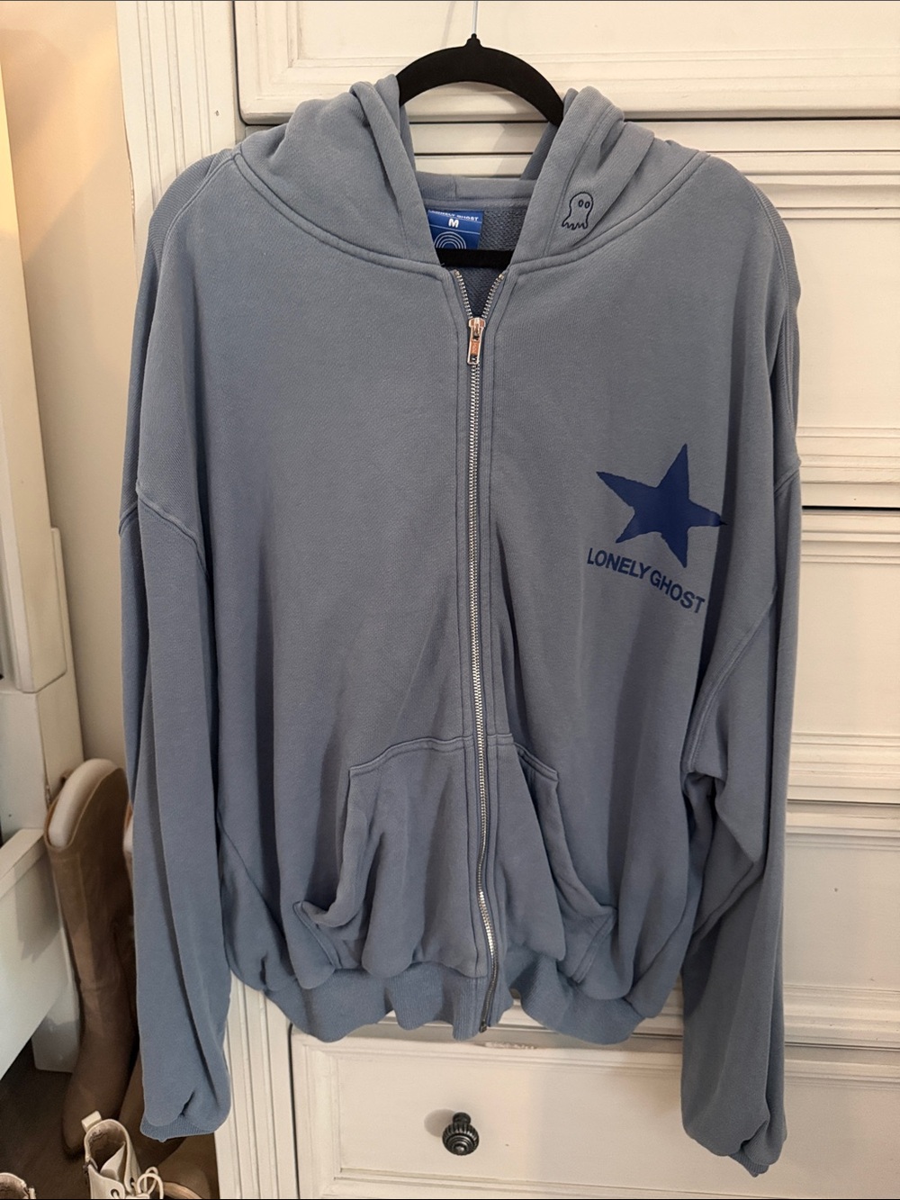 Lonely Ghost Light Blue Zip-Up Hoodie Jacket